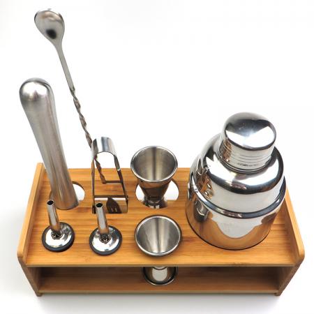 8 Pieces Cocktail Set With Bamboo Holder 