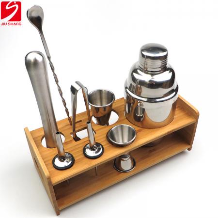 8 Pieces Cocktail Set With Bamboo Holder 