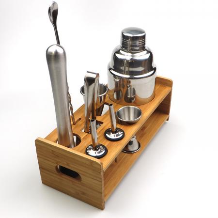 8 Pieces Cocktail Set With Bamboo Holder 