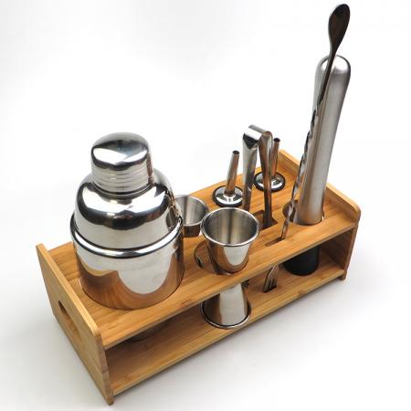 8 Pieces Cocktail Set With Bamboo Holder 