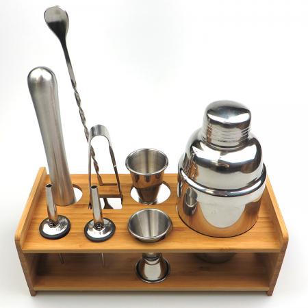 8 Pieces Cocktail Set With Bamboo Holder 