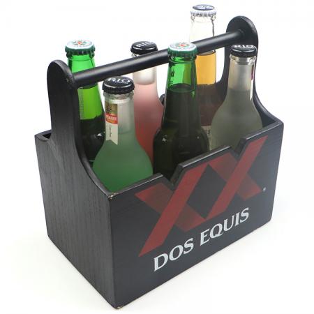 Black Wooden Beer Bottle Carrier With Customized Logo 