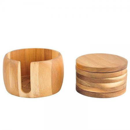 Round Bamboo Coasters With Holder 