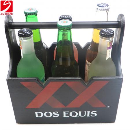 Black Wooden Beer Bottle Carrier With Customized Logo 