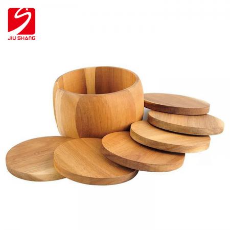 Round Bamboo Coasters With Holder 