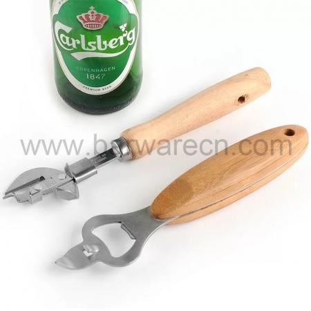 Metallic Vintage Wooden Handle Bottle Opener Laser Engraved 