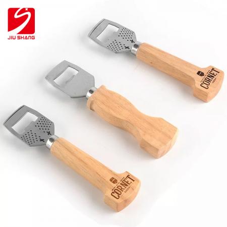 Wooden Handle Bartender Handheld Wine Soda Glass Cap Bottle Opener 