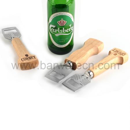 Wooden Handle Bartender Handheld Wine Soda Glass Cap Bottle Opener 