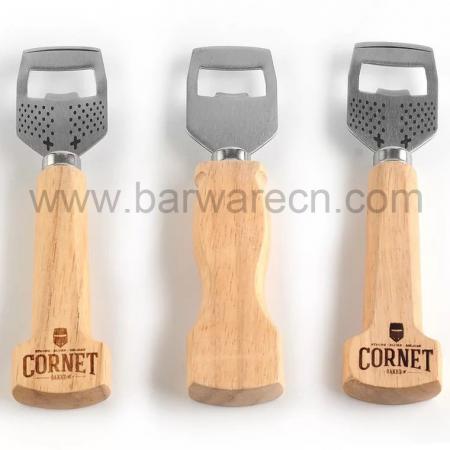 Wooden Handle Bartender Handheld Wine Soda Glass Cap Bottle Opener 