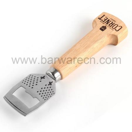 Wooden Handle Bartender Handheld Wine Soda Glass Cap Bottle Opener 