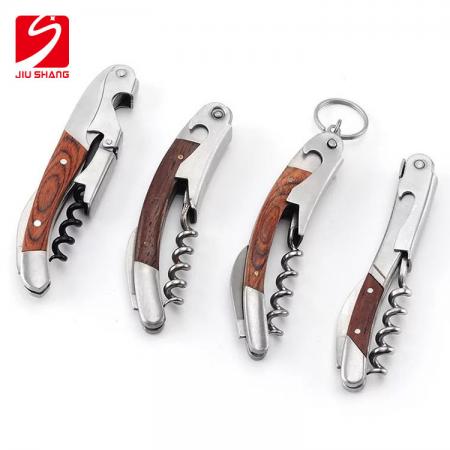 Multi-function Portable Corkscrew Wine Bottle Opener with Wood Handle 