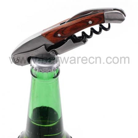 Multi-function Portable Corkscrew Wine Bottle Opener with Wood Handle 