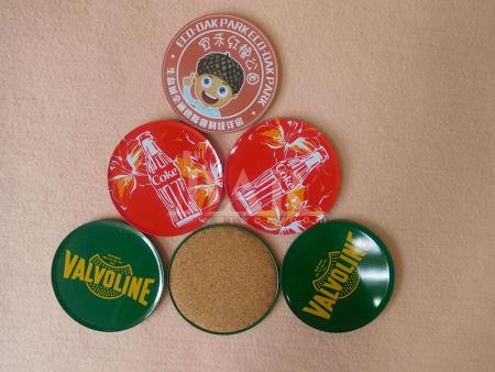 Promotional round coaster tin metal cup mat with cork back 