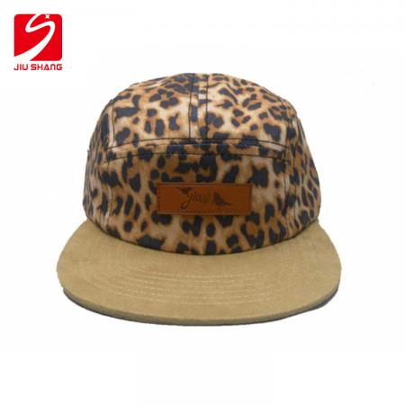 Popular 5 Panels Natural Cotton Snapback Hat With Lether Patch 