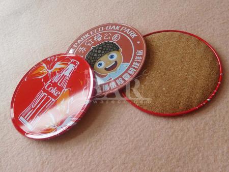 Promotional round coaster tin metal cup mat with cork back 