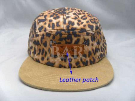 Popular 5 Panels Natural Cotton Snapback Hat With Lether Patch 