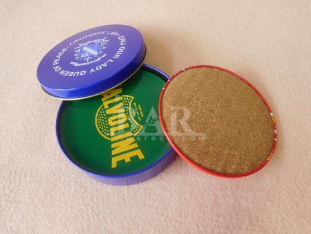 Promotional round coaster tin metal cup mat with cork back 