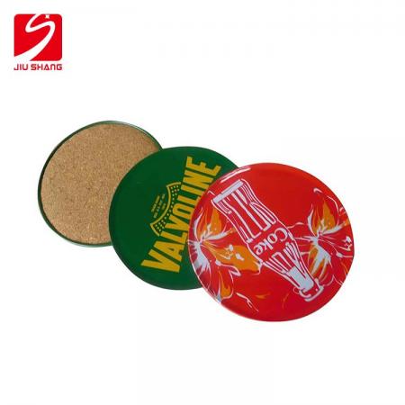 Promotional round coaster tin metal cup mat with cork back 