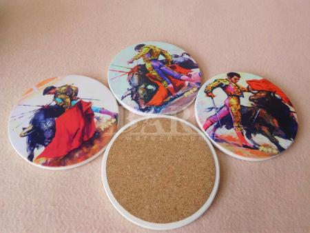 Printed Cork Backed Ceramic Coaster For Table Decoration 