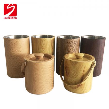 Stainless steel metal champagne bucket with wood grain CMYK full color printing 