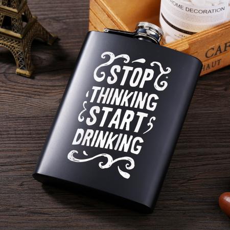 8OZ black matt stainless steel metal outdoor portable English alphabet hip flask 