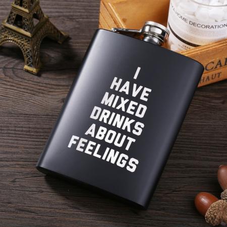 8OZ black matt stainless steel metal outdoor portable English alphabet hip flask 