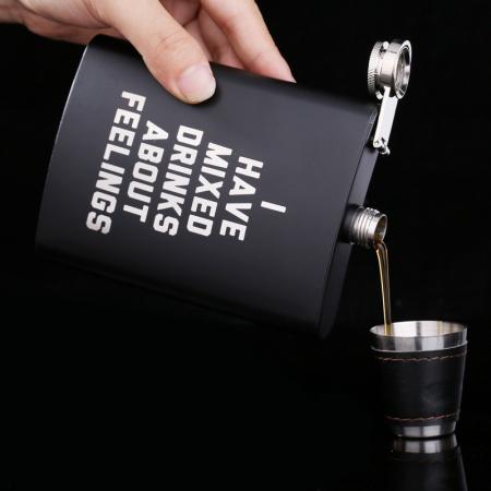 8OZ black matt stainless steel metal outdoor portable English alphabet hip flask 