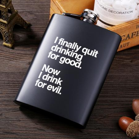 8OZ black matt stainless steel metal outdoor portable English alphabet hip flask 