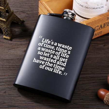 8OZ black matt stainless steel metal outdoor portable English alphabet hip flask 