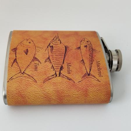 6OZ fish-shaped pattern foreskin heat transfer stainless steel hip flask 