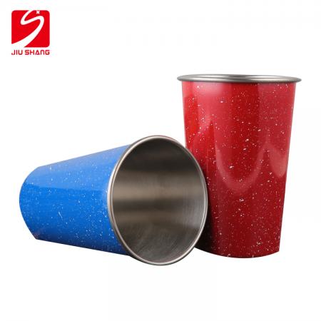 Curve Rim Single Wall Staineless  steel cup with spray dots 