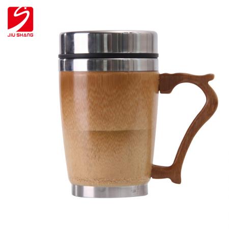 304 stainless steel liner with wooden shell with lid and handle mug 