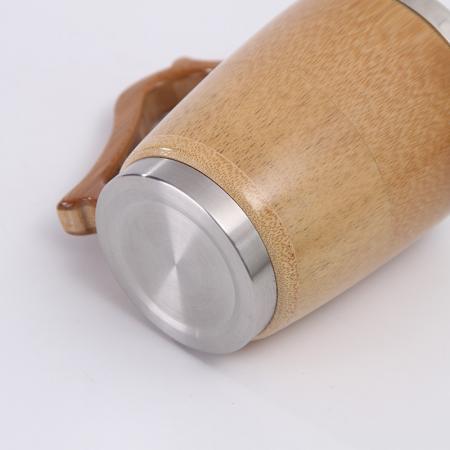 304 stainless steel liner with wooden shell with lid and handle mug 