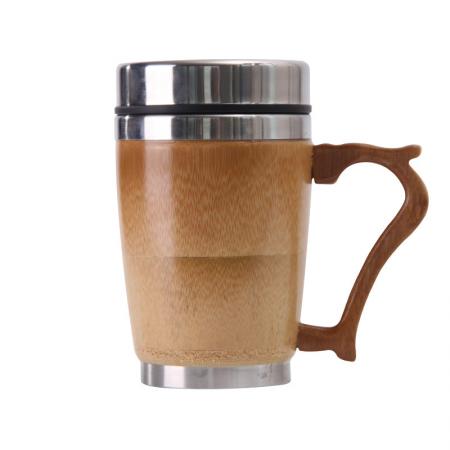 304 stainless steel liner with wooden shell with lid and handle mug 