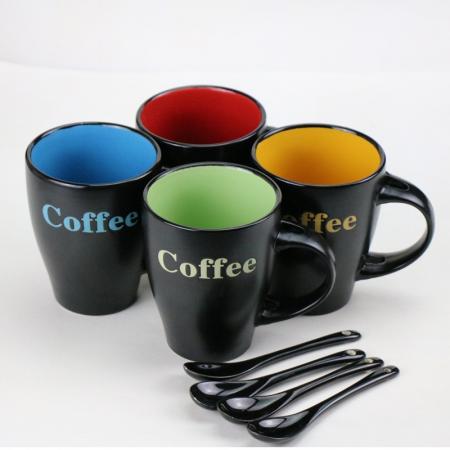 Customizable logo, black matte ceramic spoon cup 